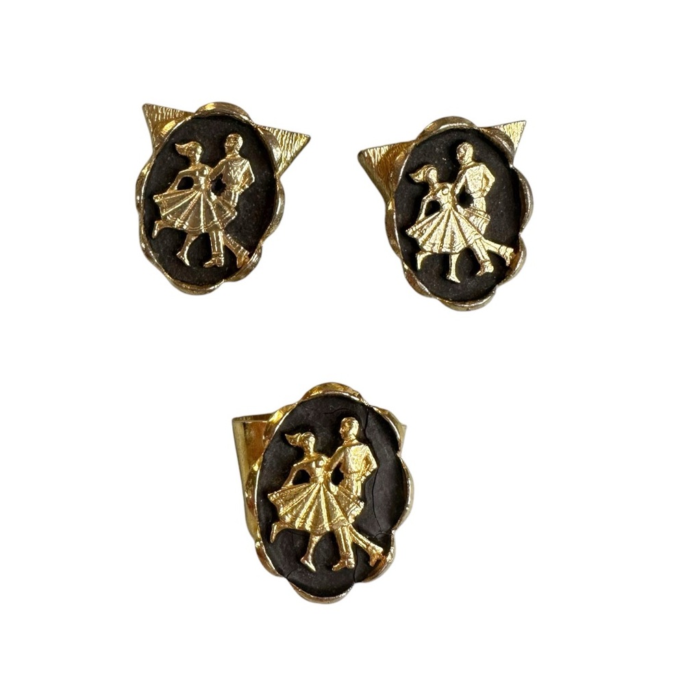 Vintage Square Dancing Couple Western Collar Tips and Scarf Slide Set